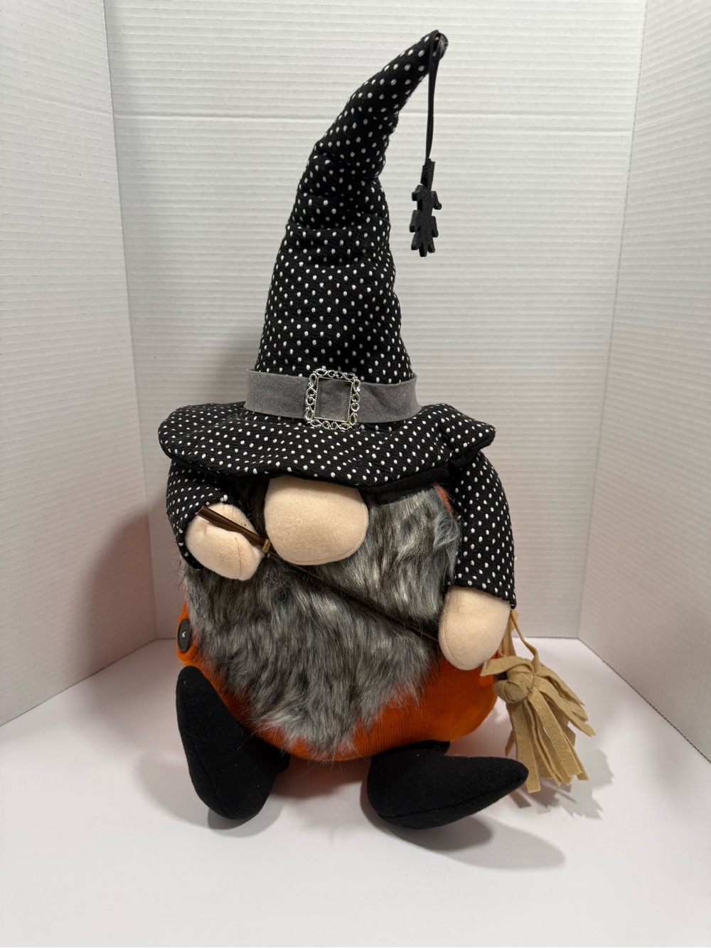 Hallow Home Super Size Witch Gnome  Halloween Plush Polka Dot Hat/Broom Decor